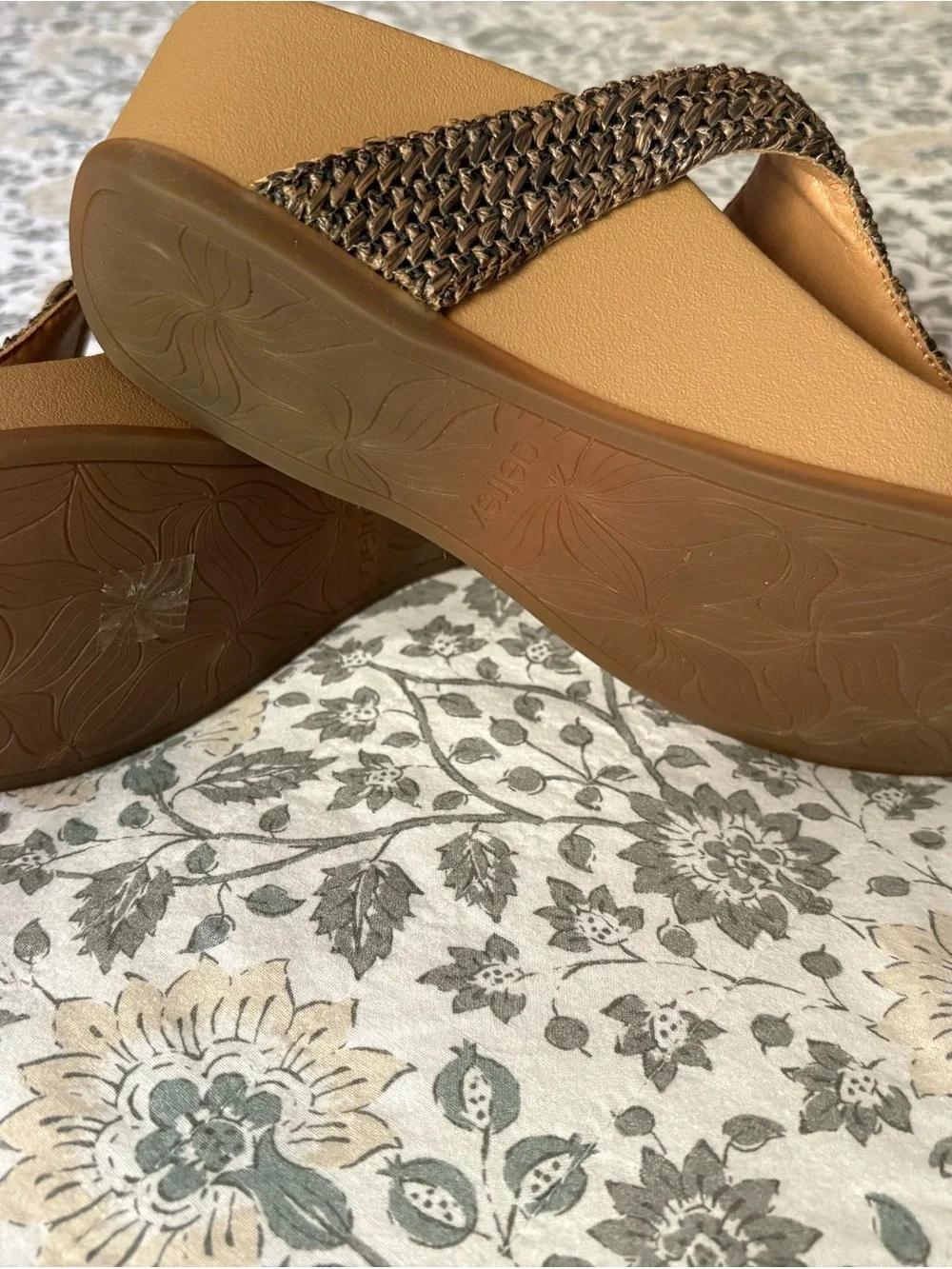 Aetrex Brown Woven Thong Wedge Sandal with Buckle